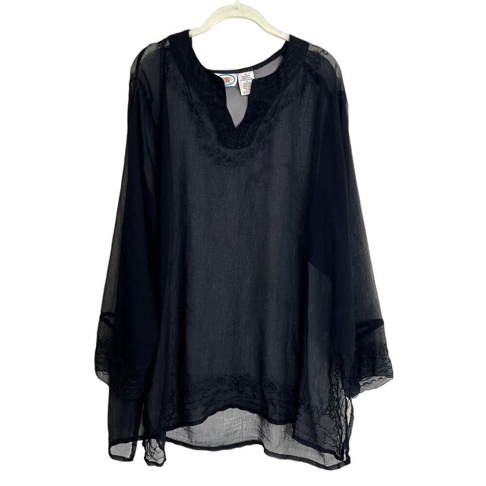 Sand N Sun Womens Swim Cover Up Size 1X Sheer Embroidered Black